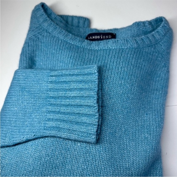 VINTAGE Lands End Sweater Womens PM Aqua Blue Wool Cashmere Angora Pullover Crew - Picture 1 of 10